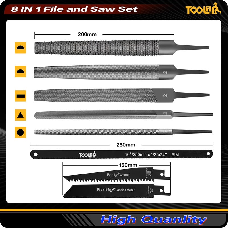 TOOLAN File Set, File & Saw Set. metal file,metal files tools for steel,Professional Steel File Triangle/Flat/Half-Round/Round Files for MetalWoodPlastic,Woodworking, Blade Quick Change Mechanism - Image 2